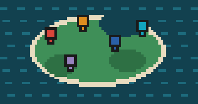 Pixel-art map of Ishigaki with coloured place markers